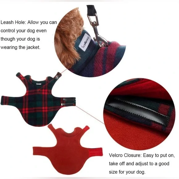 NWT SCENEREAL Dog Winter Clothes Reversible Jacket plaid or solid Size XS - Picture 6 of 13